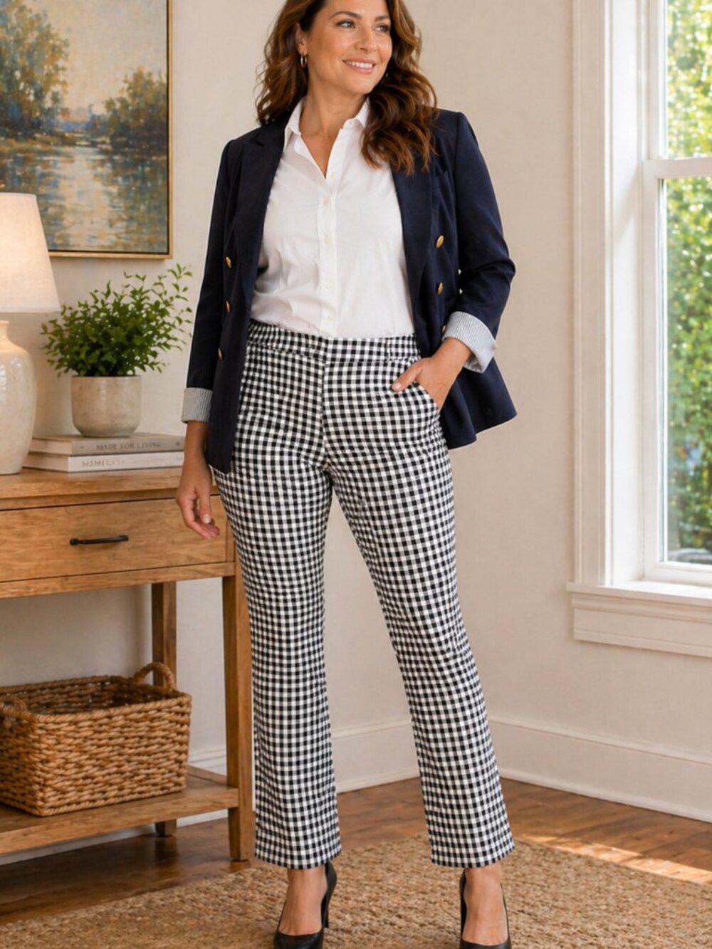 J. McLaughlin Gingham Stretch Flare Pants Size 12